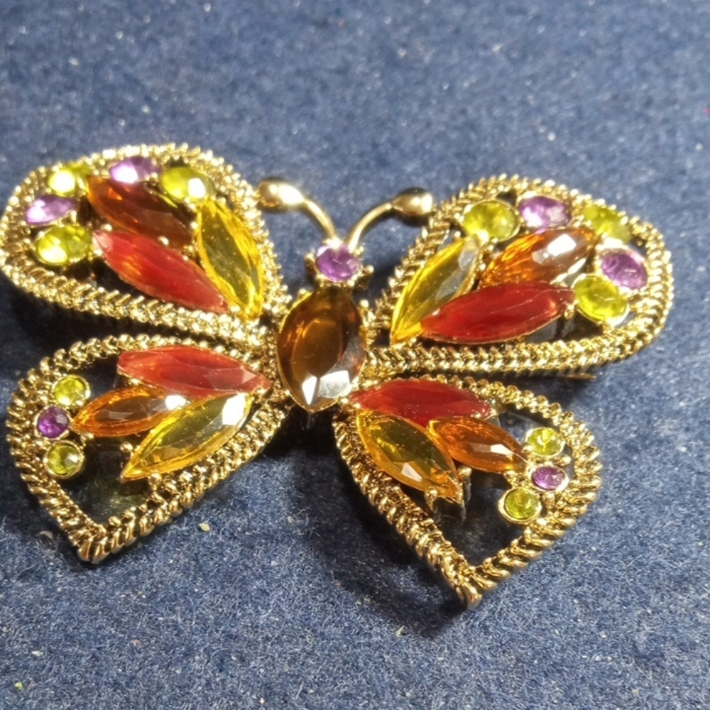 Elegant Butterfly Brooch with Multicolor Gemstones Vintage